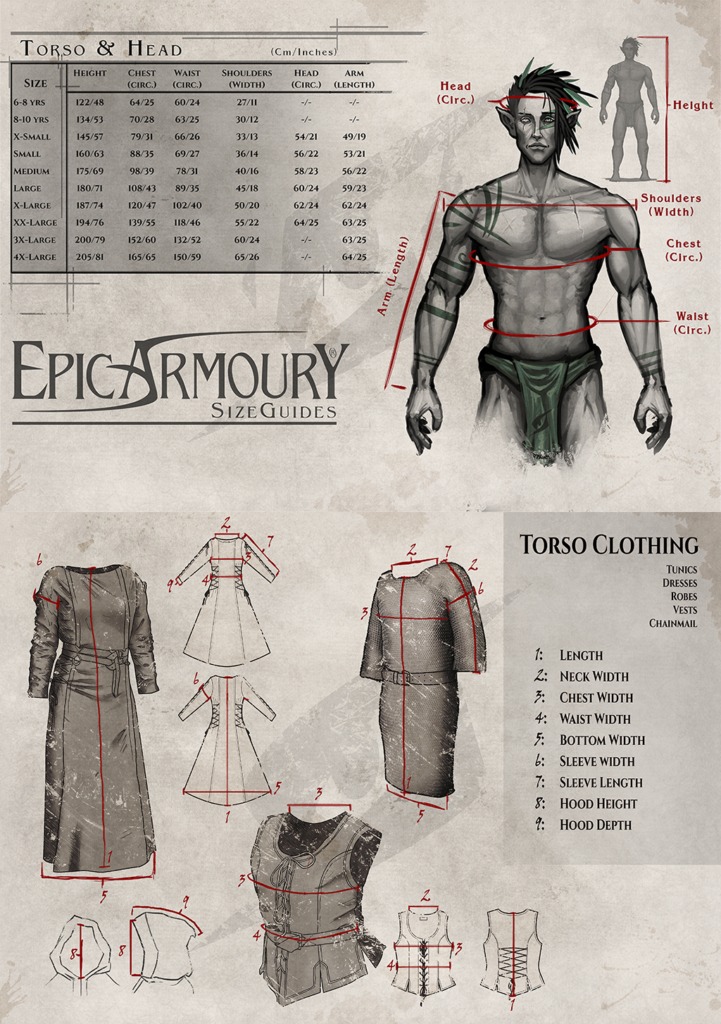 Le guide des tailles Epic Armoury sur Chevalier du Drac le blog